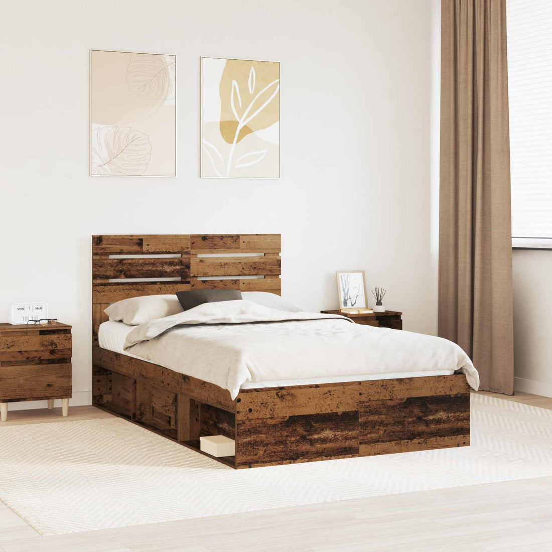 vidaXL Estructura de cama con cabecera Madera vieja 135 x 190 cm