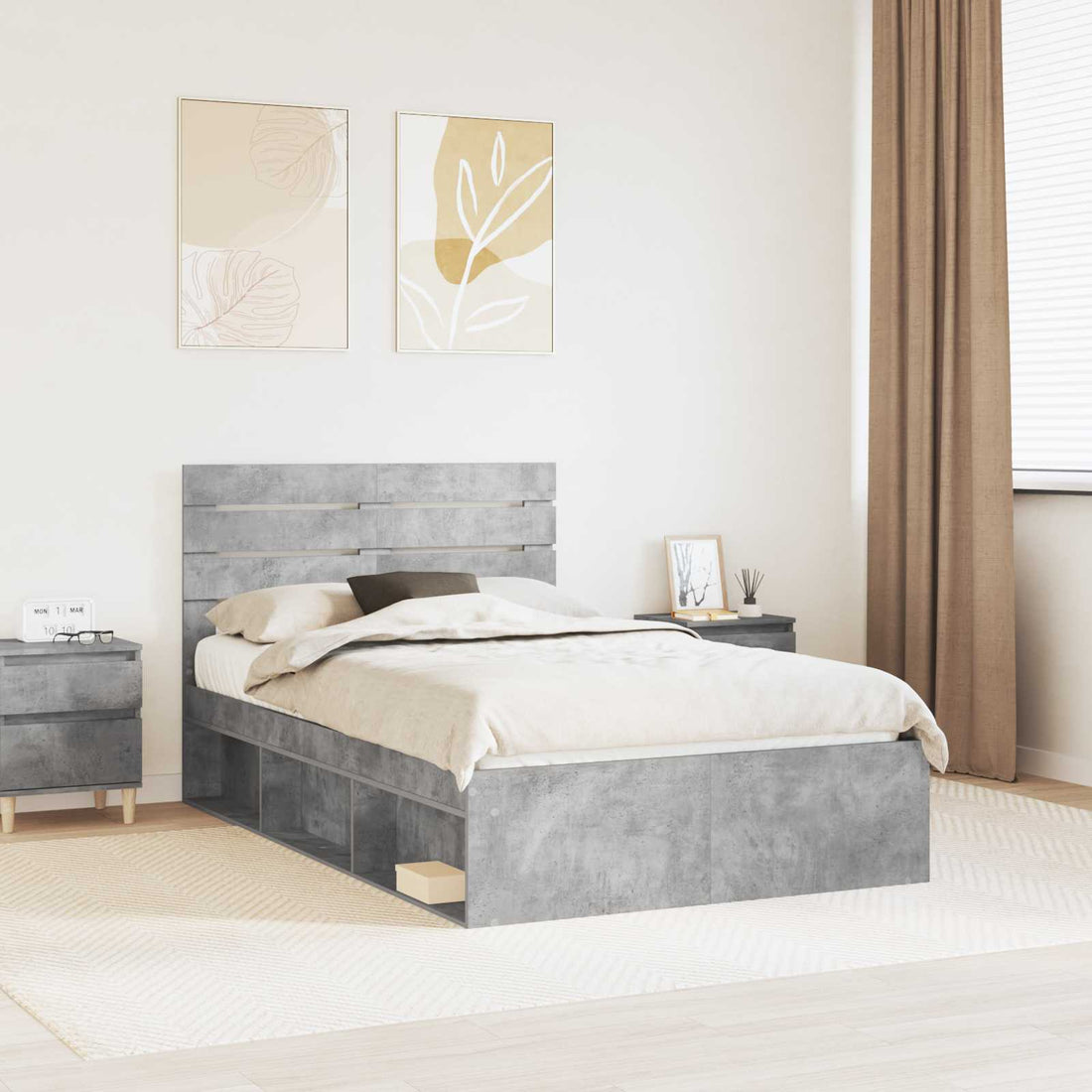 vidaXL Estructura de cama Concreto 120 x 200 cm Madera de pino macizo