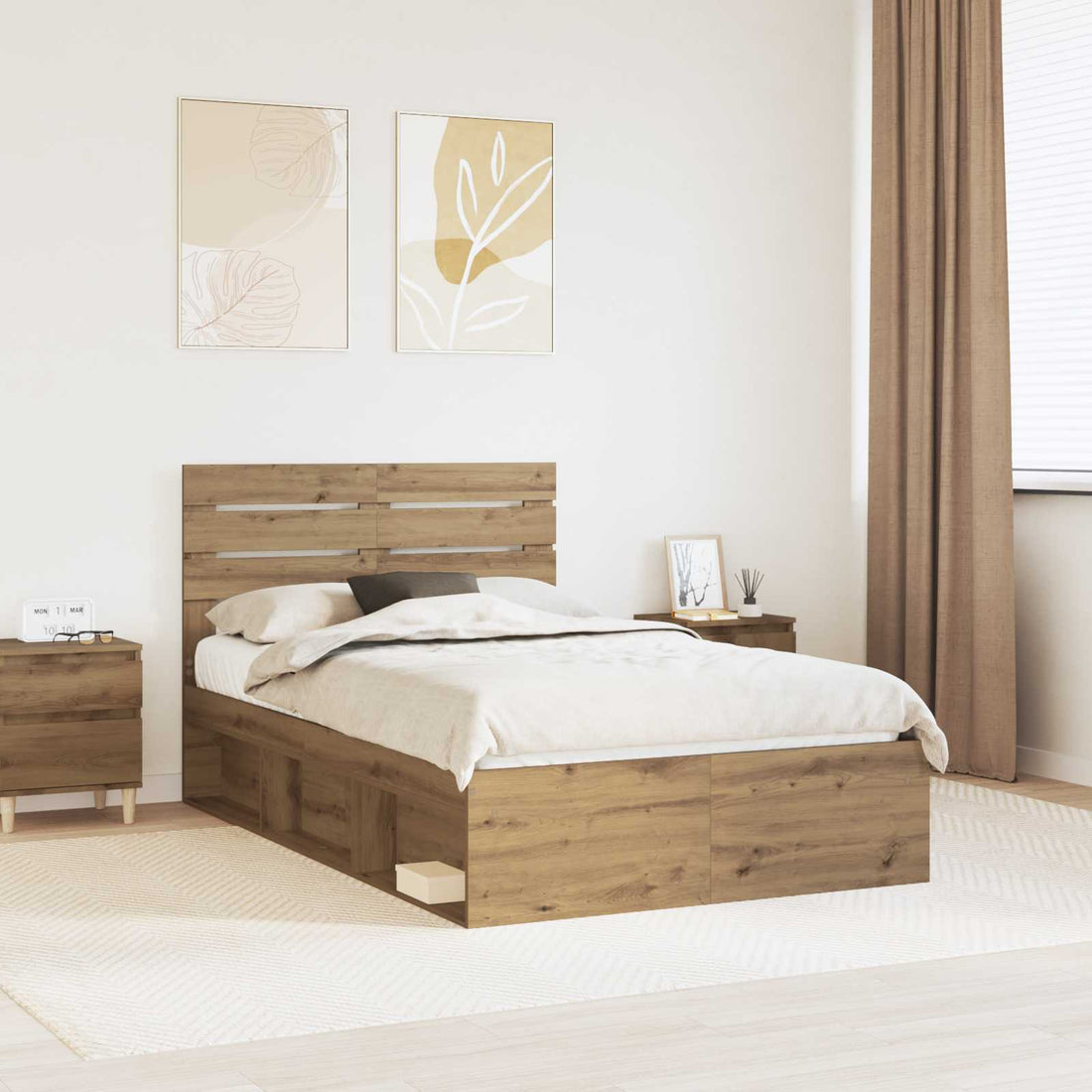 vidaXL Estructura de cama con cabecera Roble artisan 120 x 190 cm