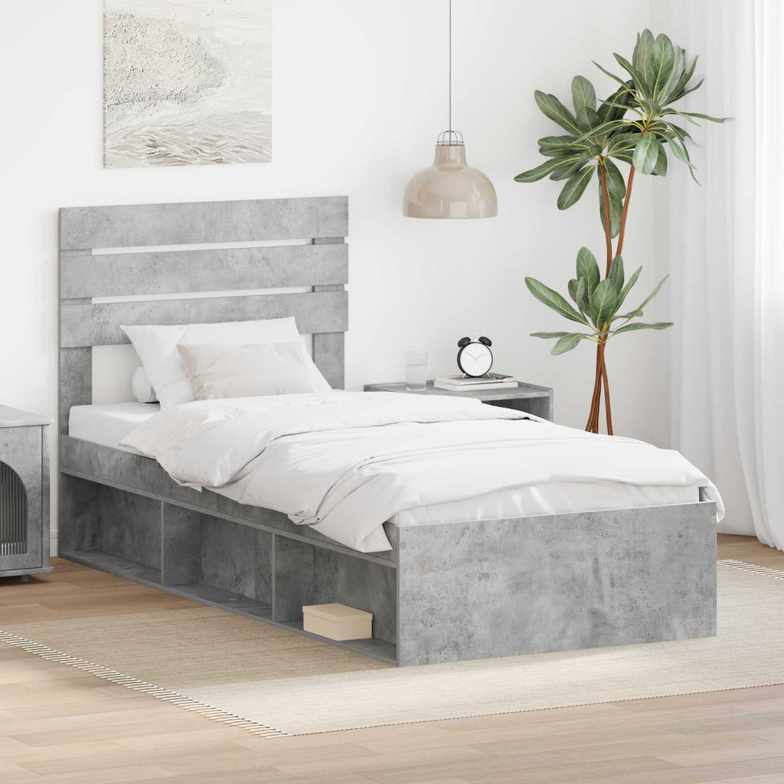vidaXL Estructura de cama con cabecera Gris concreto 100 x 200 cm