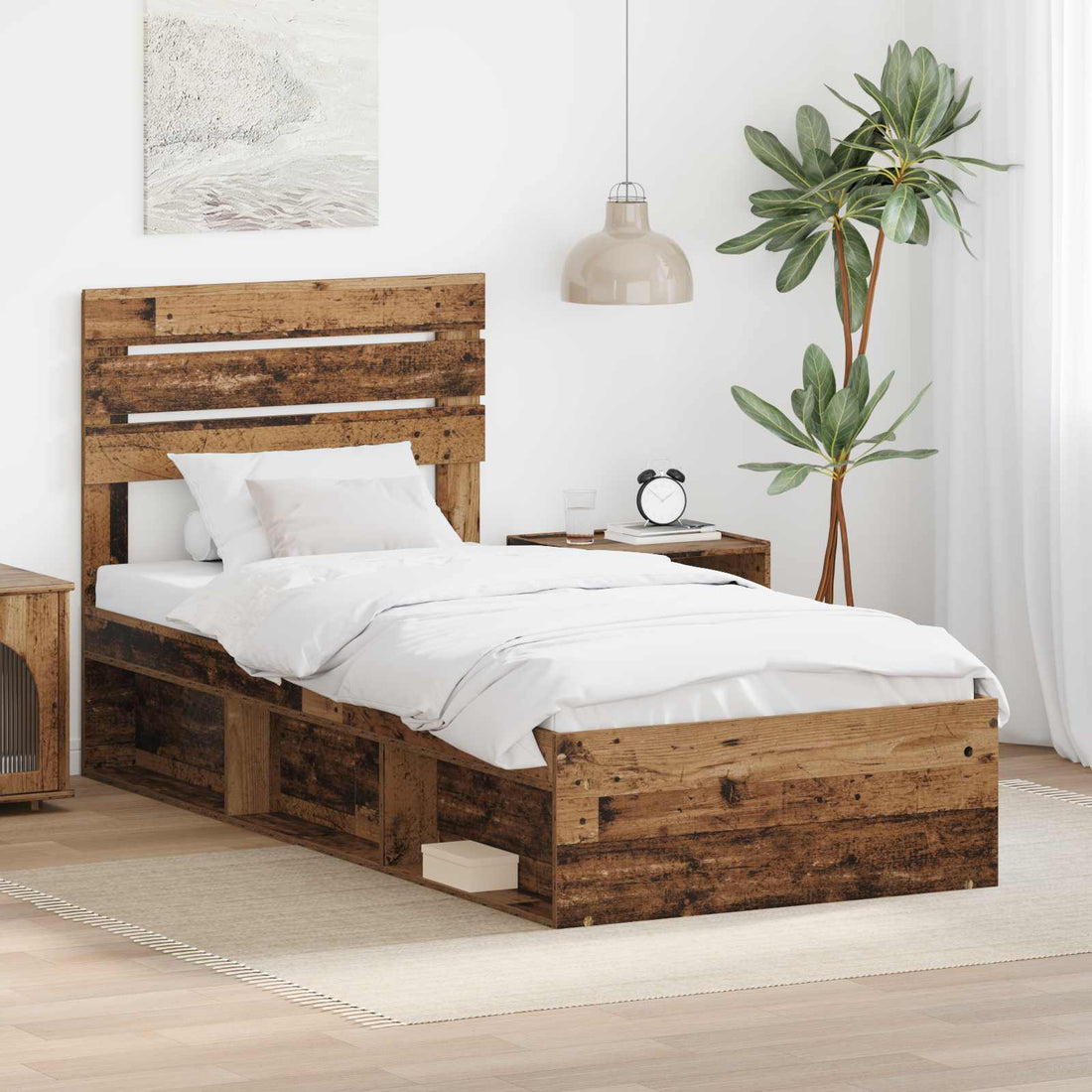 vidaXL Estructura de cama con cabecera Madera vieja 90 x 200 cm