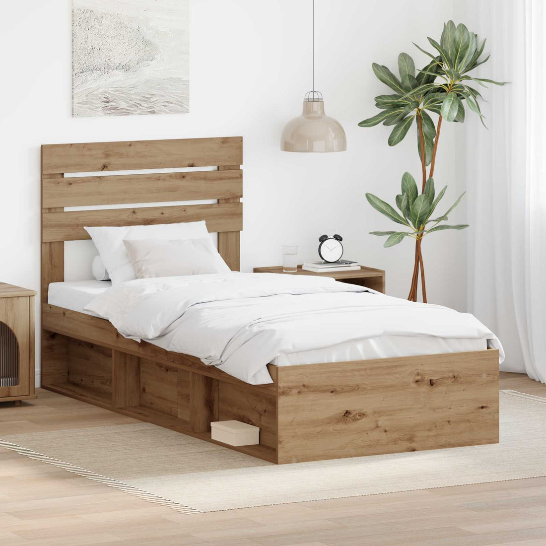 vidaXL Estructura de cama con cabecera Roble artisan 90 x 200 cm