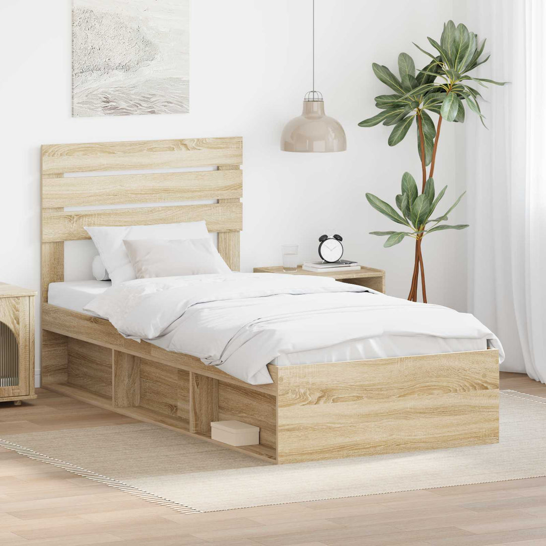 vidaXL Estructura de cama con cabecera Roble Sonoma 75 x 190 cm