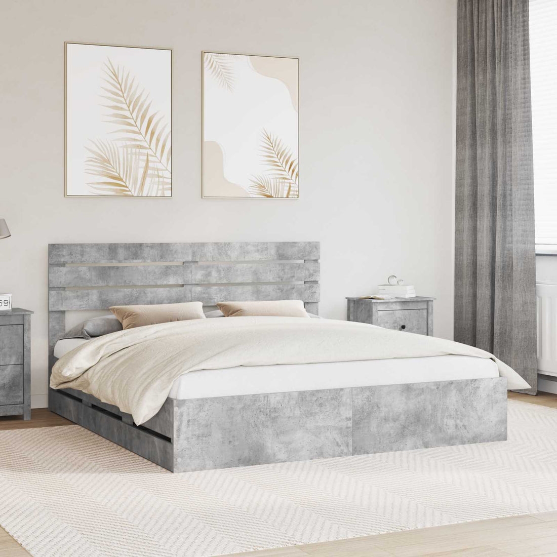 vidaXL Estructura de cama Gris Concreto 180 x 200 cm Madera Ingenieril