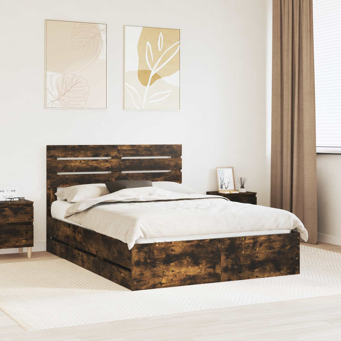 vidaXL Estructura de cama Roble ahumado 150 x 200 cm Madera Ingenieril