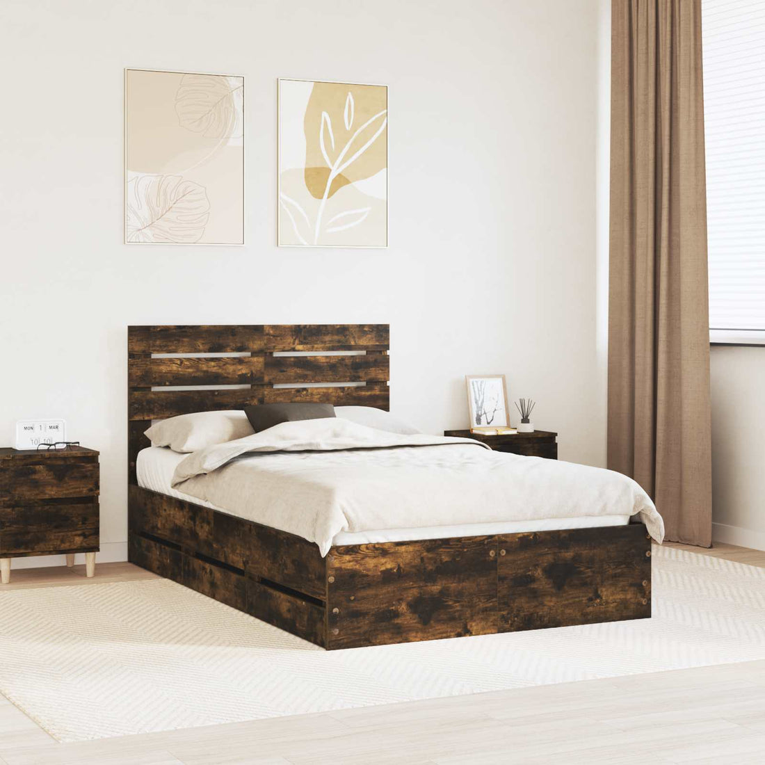 vidaXL Estructura de cama Roble ahumado 135 x 190 cm Madera Ingenieril