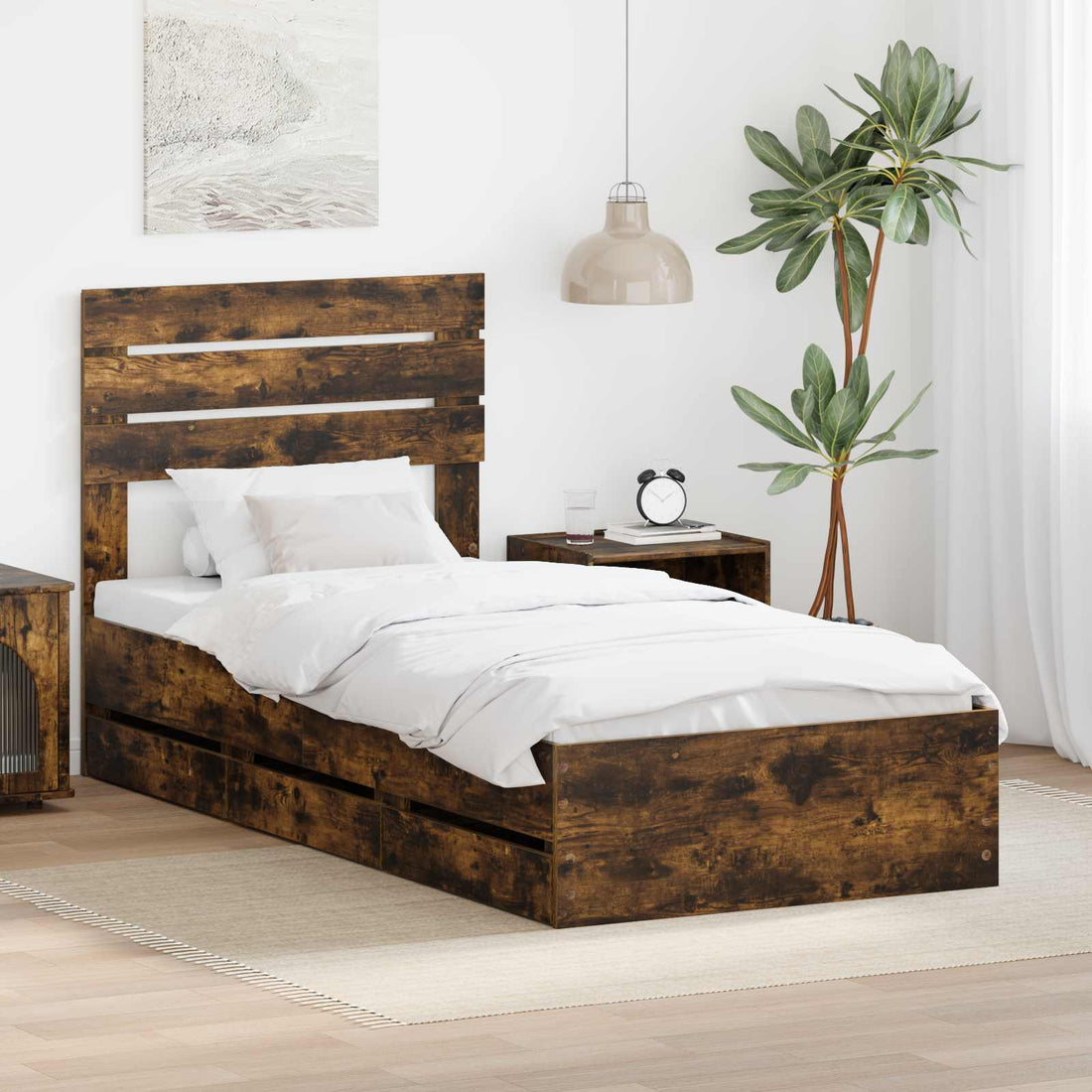 vidaXL Estructura de cama Roble ahumado 100 x 200 cm Madera Ingenieril