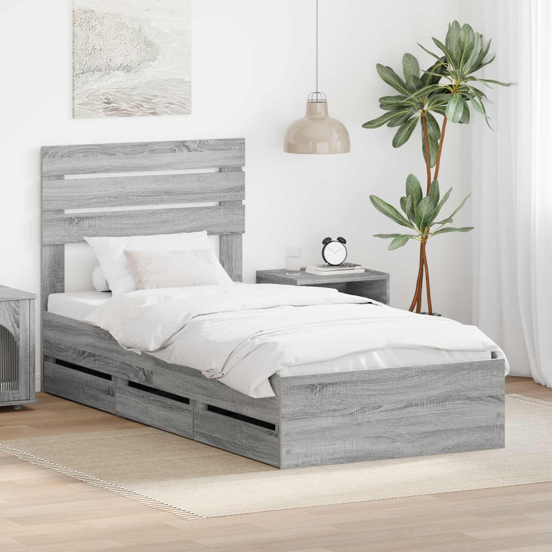 vidaXL Estructura de cama Gris Sonoma 90 x 190 cm Madera Ingenieril