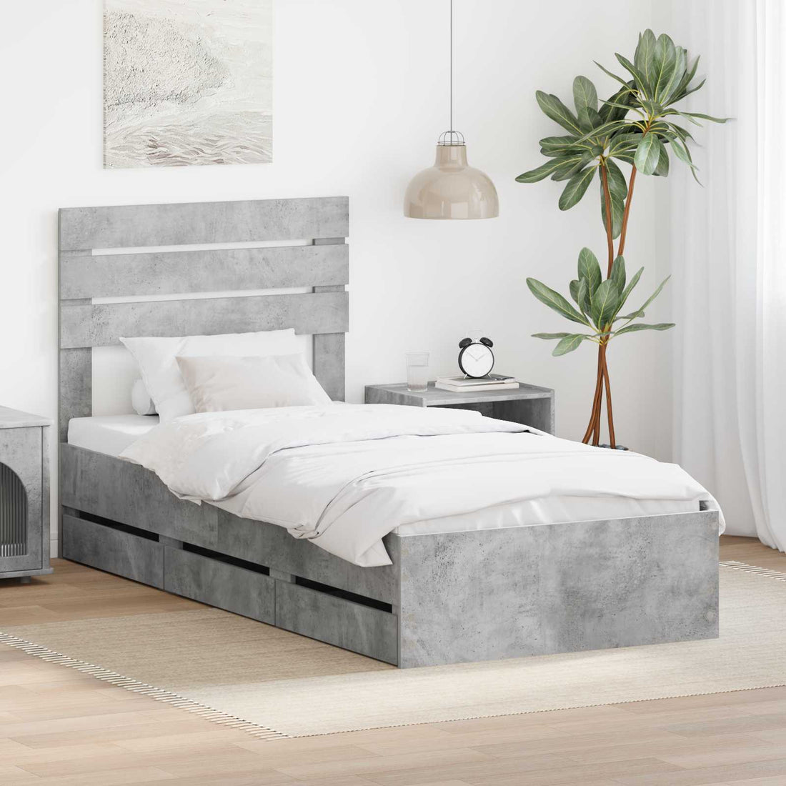 vidaXL Estructura de cama Gris Concreto 75 x 190 cm Madera Ingenieril