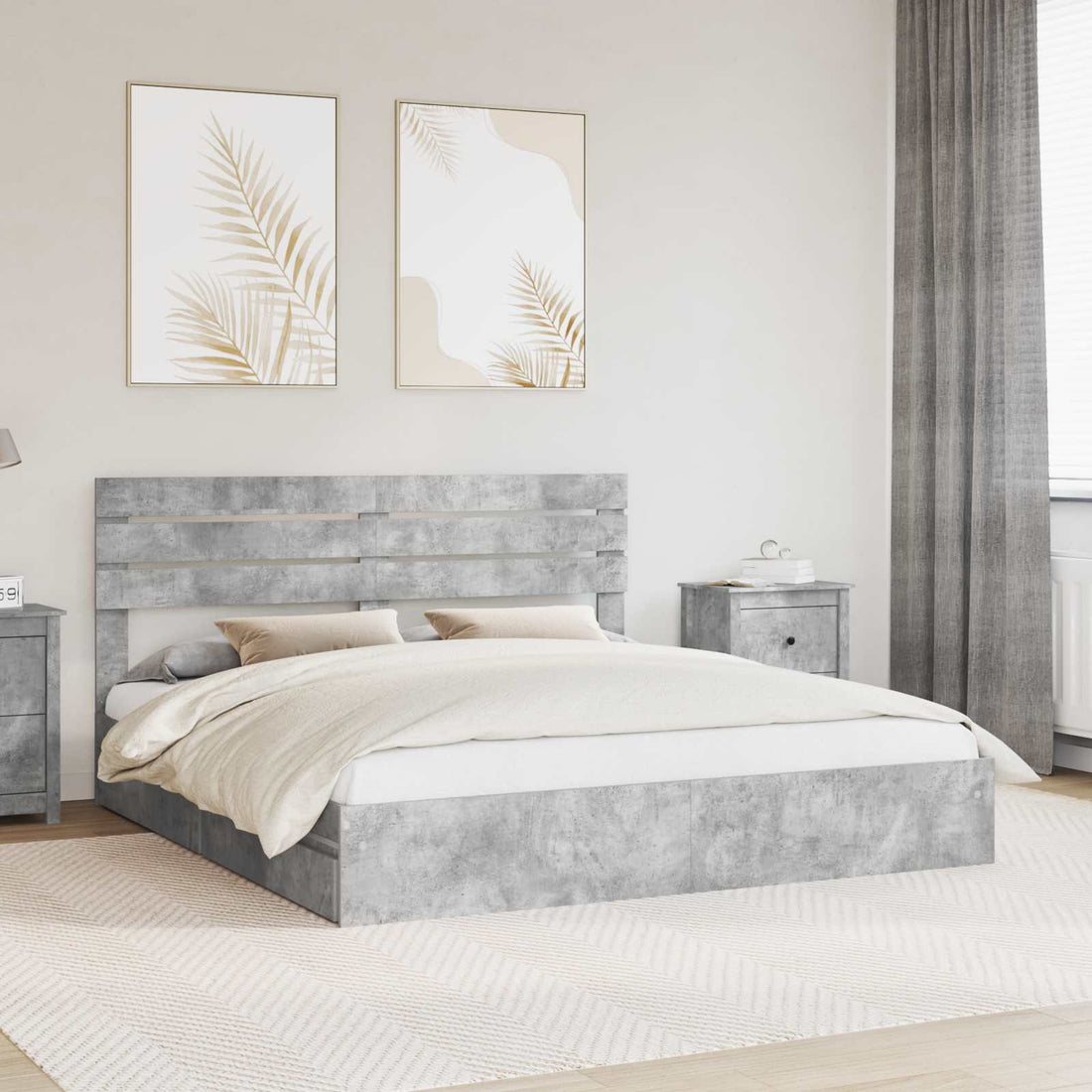 vidaXL Cama con almacenamiento con cajón Gris Concreto 200 x 200 cm