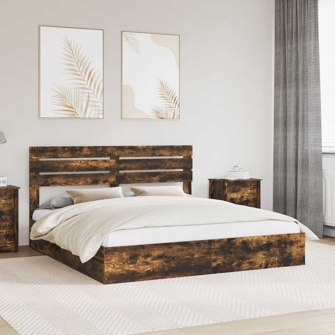 vidaXL Cama con almacenamiento con cajón Roble ahumado 180 x 200 cm