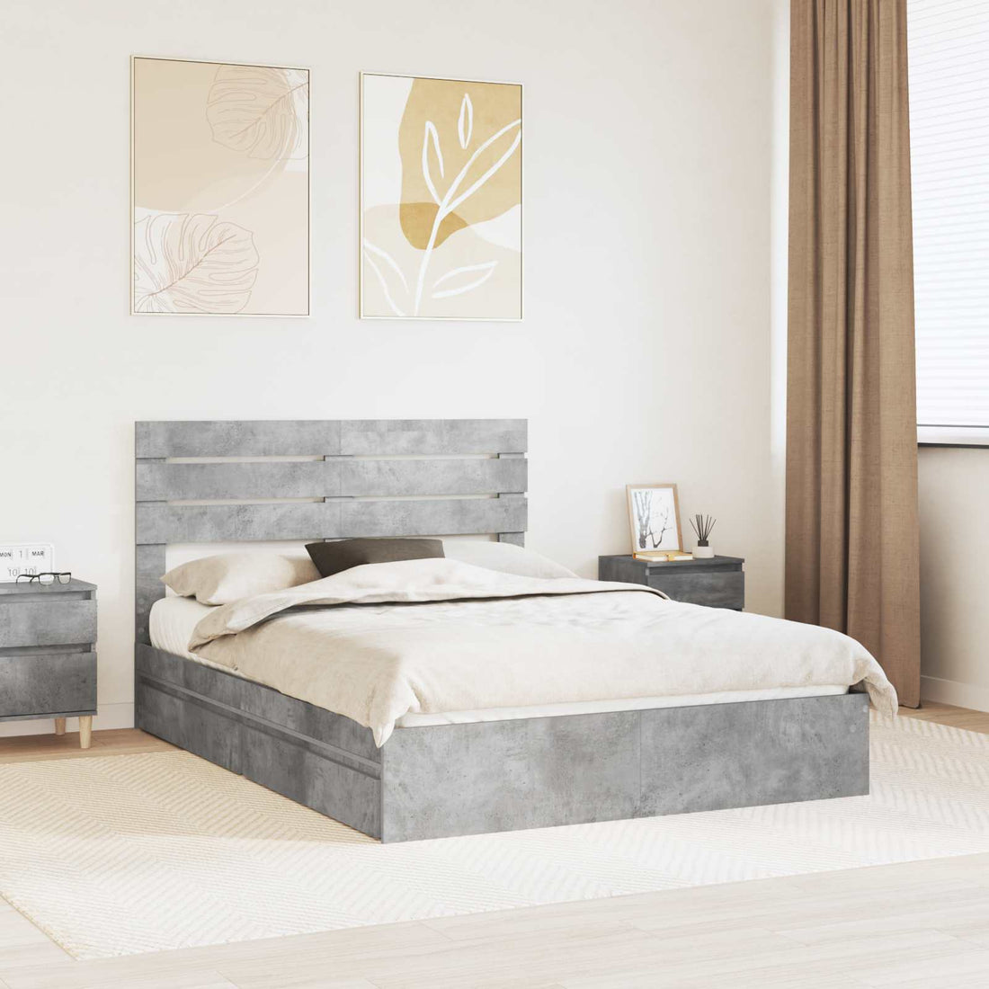 vidaXL Cama con almacenamiento con cajón Gris Concreto 150 x 200 cm