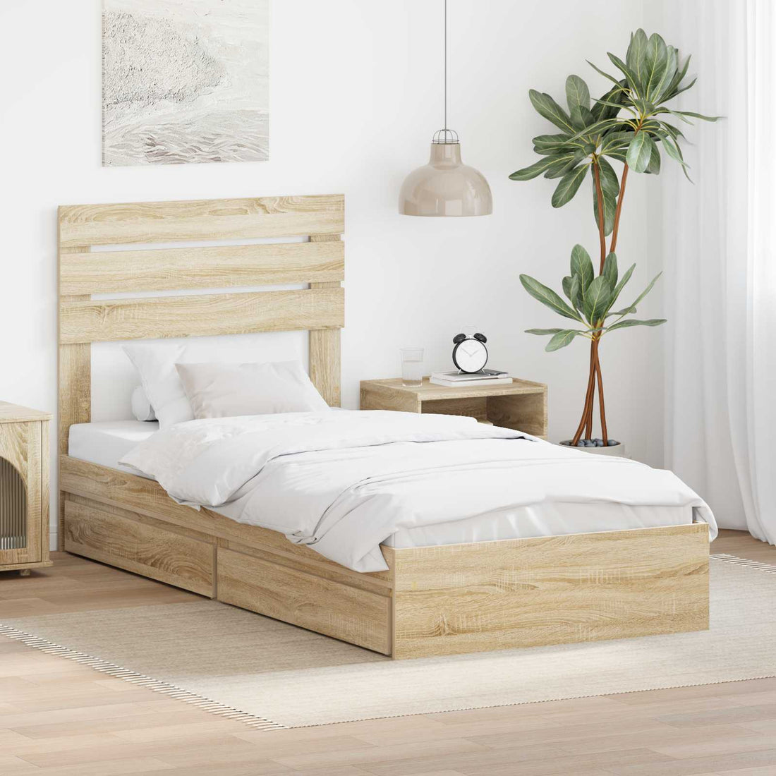 vidaXL Cama con almacenamiento con cajón Roble Sonoma 100 x 200 cm