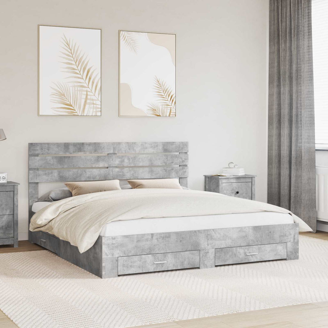 vidaXL Estructura de cama con cajón Gris Concreto 180 x 200 cm