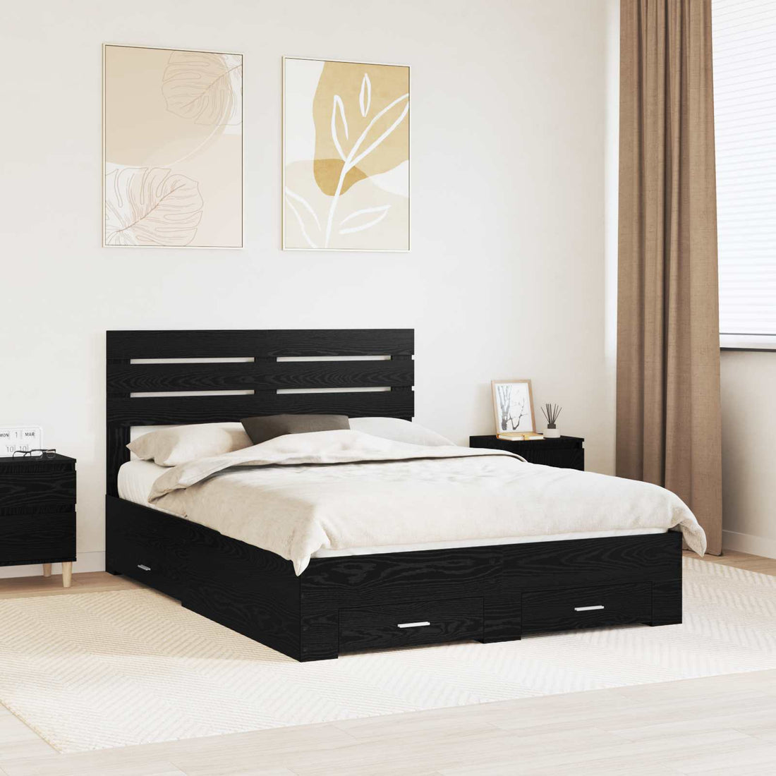 vidaXL Estructura de cama con cajón Roble Negro 160 x 200 cm