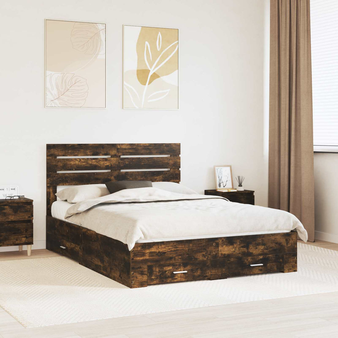 vidaXL Estructura de cama con cajón Roble ahumado 150 x 200 cm