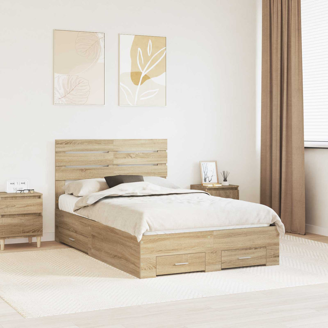 vidaXL Estructura de cama con cajón Roble Sonoma 135 x 190 cm