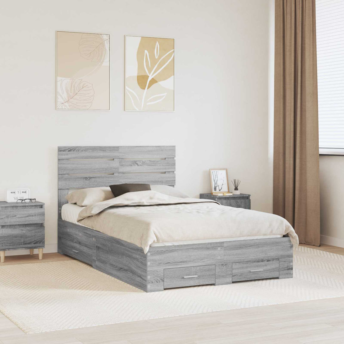 vidaXL Estructura de cama con cajón Gris Sonoma 135 x 190 cm