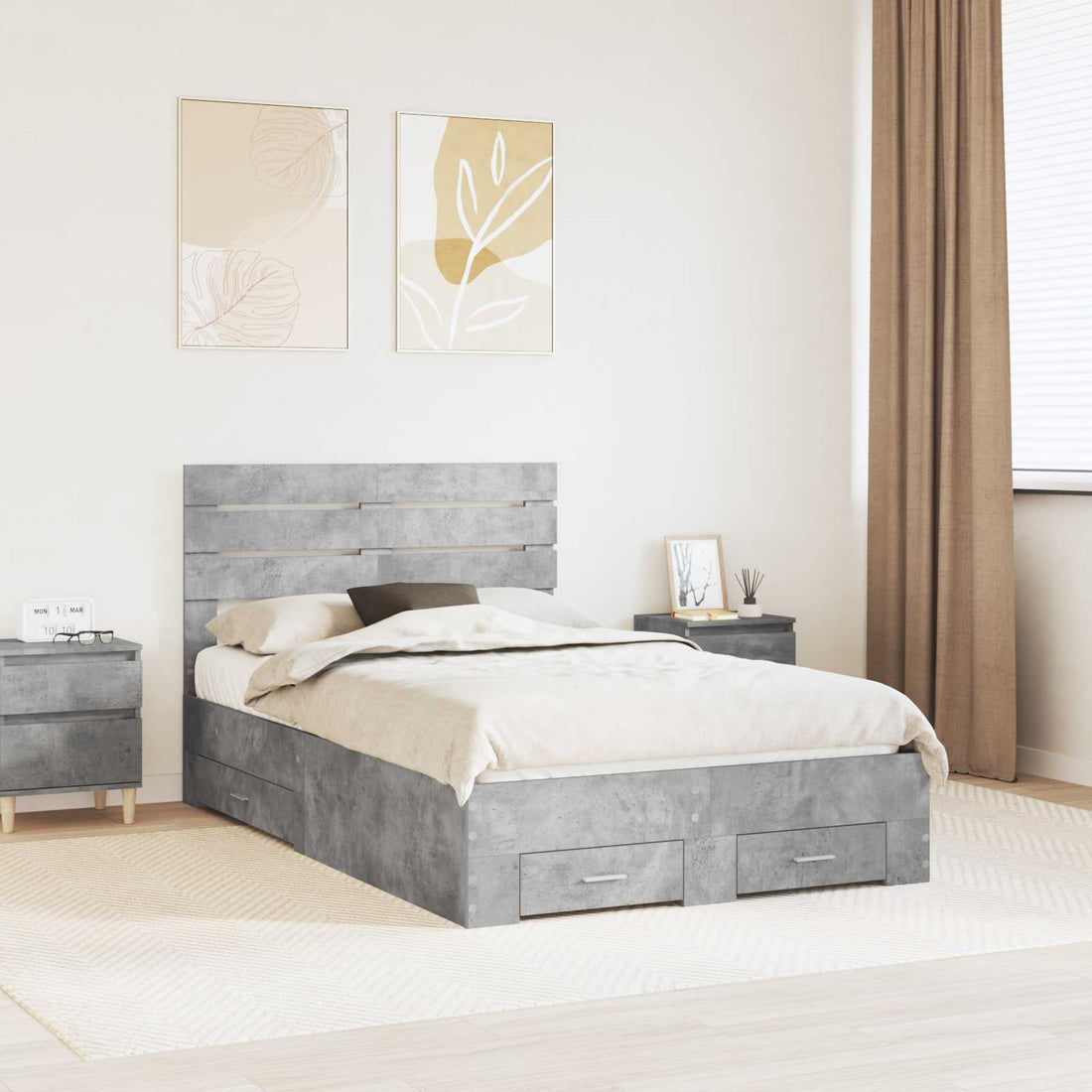 vidaXL Estructura de cama con cajón Gris Concreto 120 x 190 cm