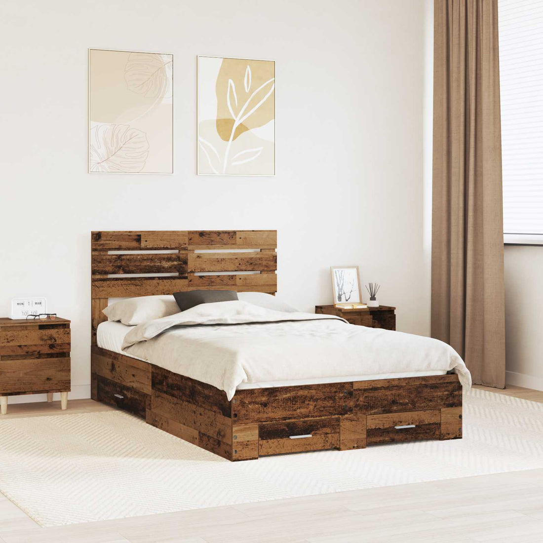 vidaXL Estructura de cama con cajón Madera vieja 120 x 190 cm
