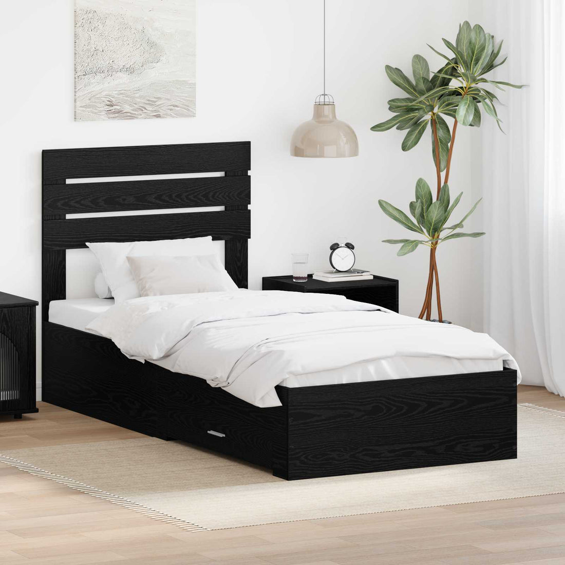 vidaXL Estructura de cama con cajón Roble Negro 100 x 200 cm