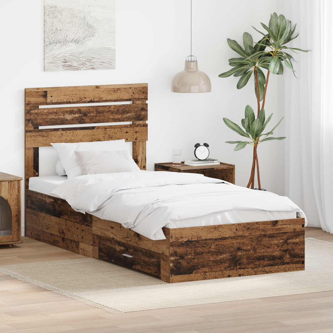 vidaXL Estructura de cama con cajón Madera vieja 90 x 200 cm
