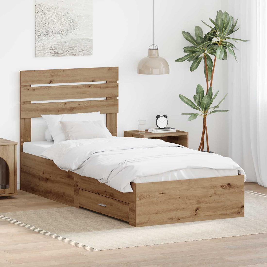 vidaXL Estructura de cama con cajón Roble artisan 90 x 200 cm