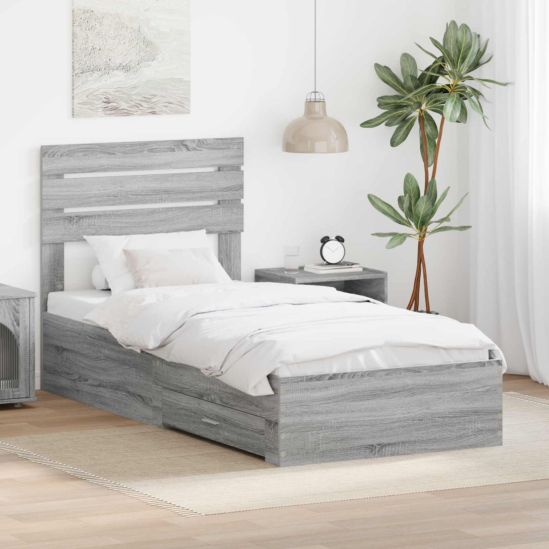 vidaXL Estructura de cama Gris Sonoma 90 x 190 cm Madera de ingeniería