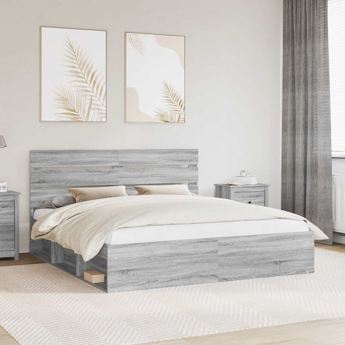 vidaXL Estructura de cama con cabecera Gris Sonoma 200 x 200 cm