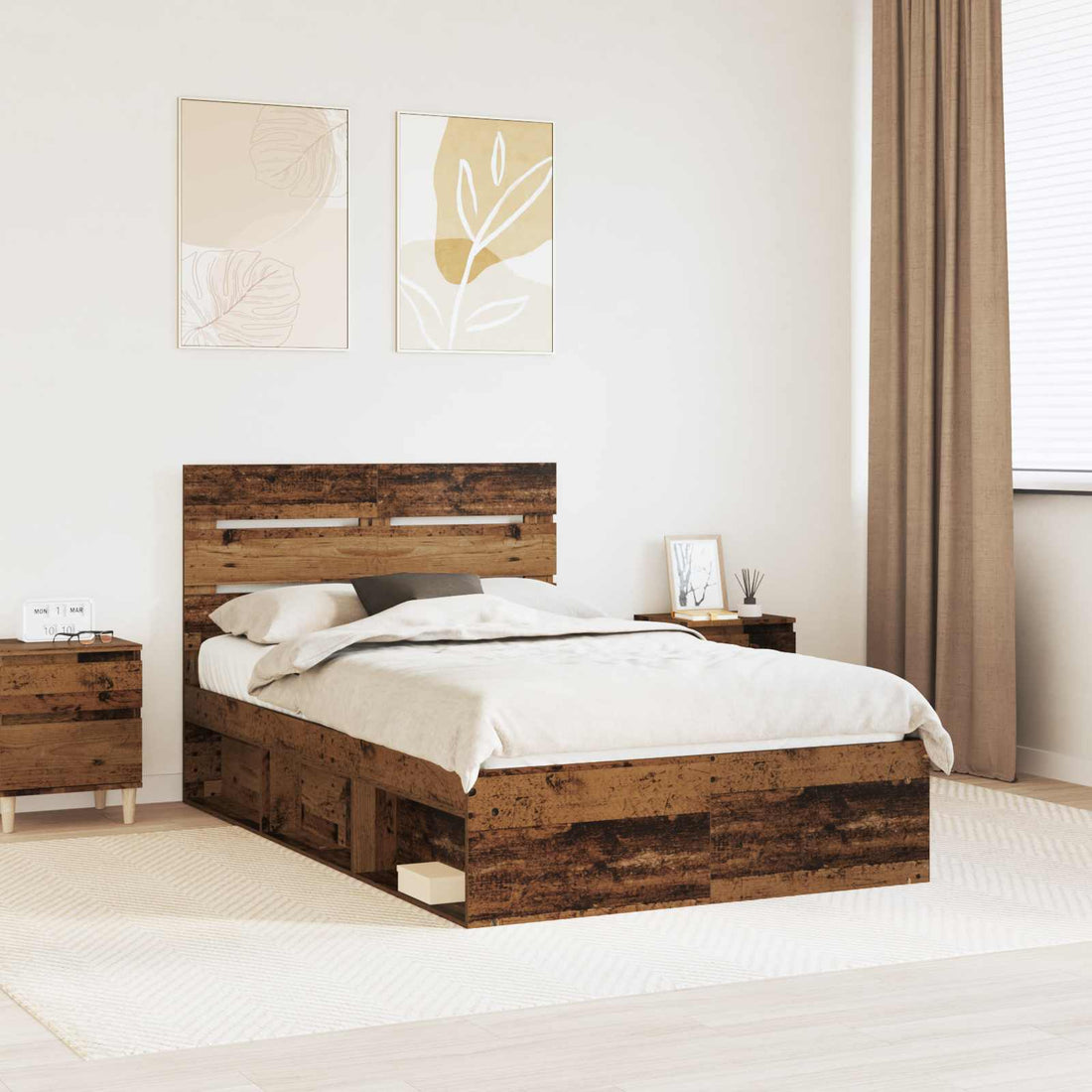 vidaXL Estructura de cama con cabecera Madera vieja 135 x 190 cm