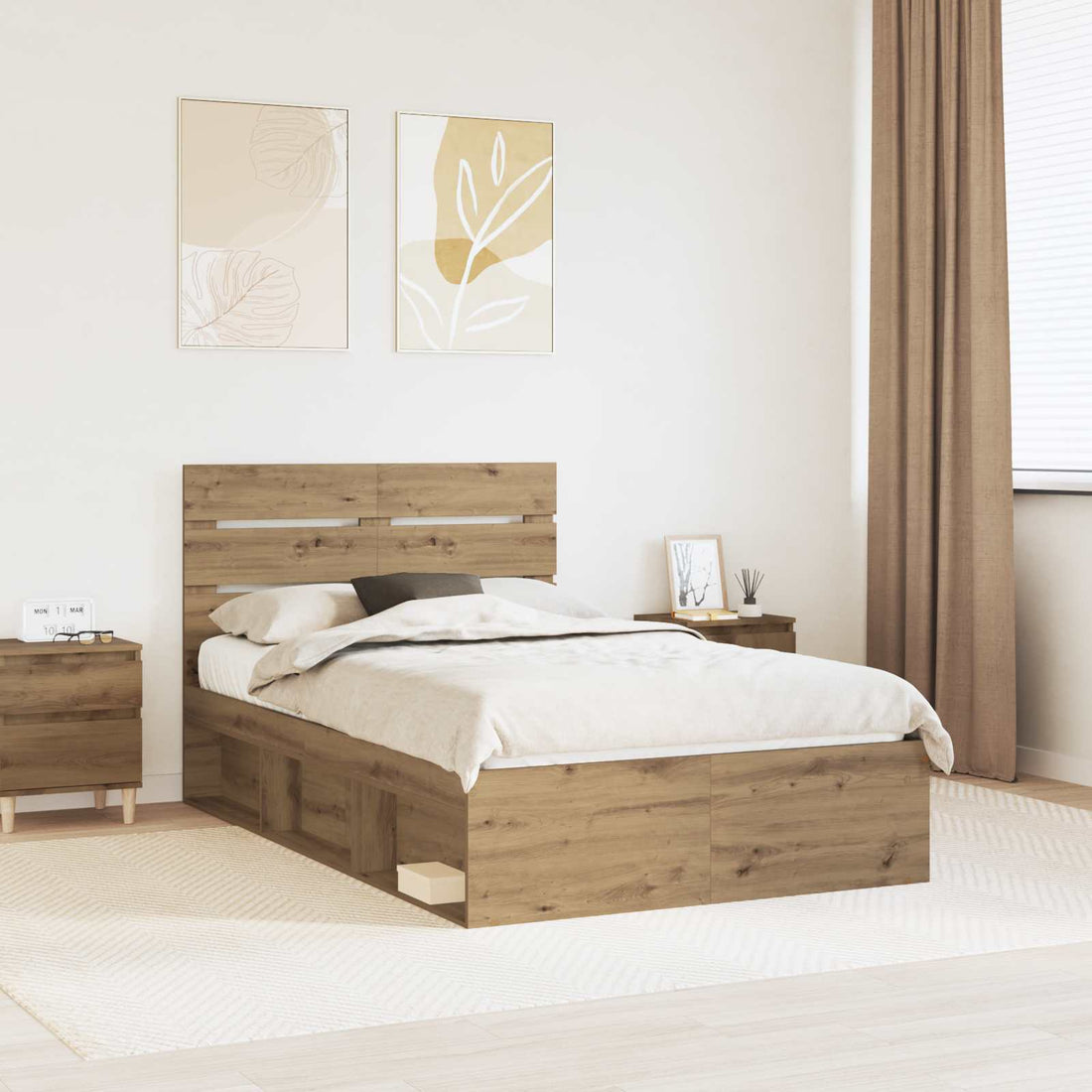 vidaXL Estructura de cama con cabecera Roble artisan 135 x 190 cm