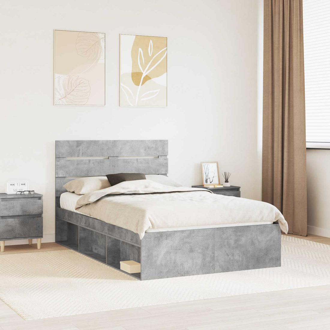 vidaXL Estructura de cama Concreto 120 x 190 cm Madera de pino macizo