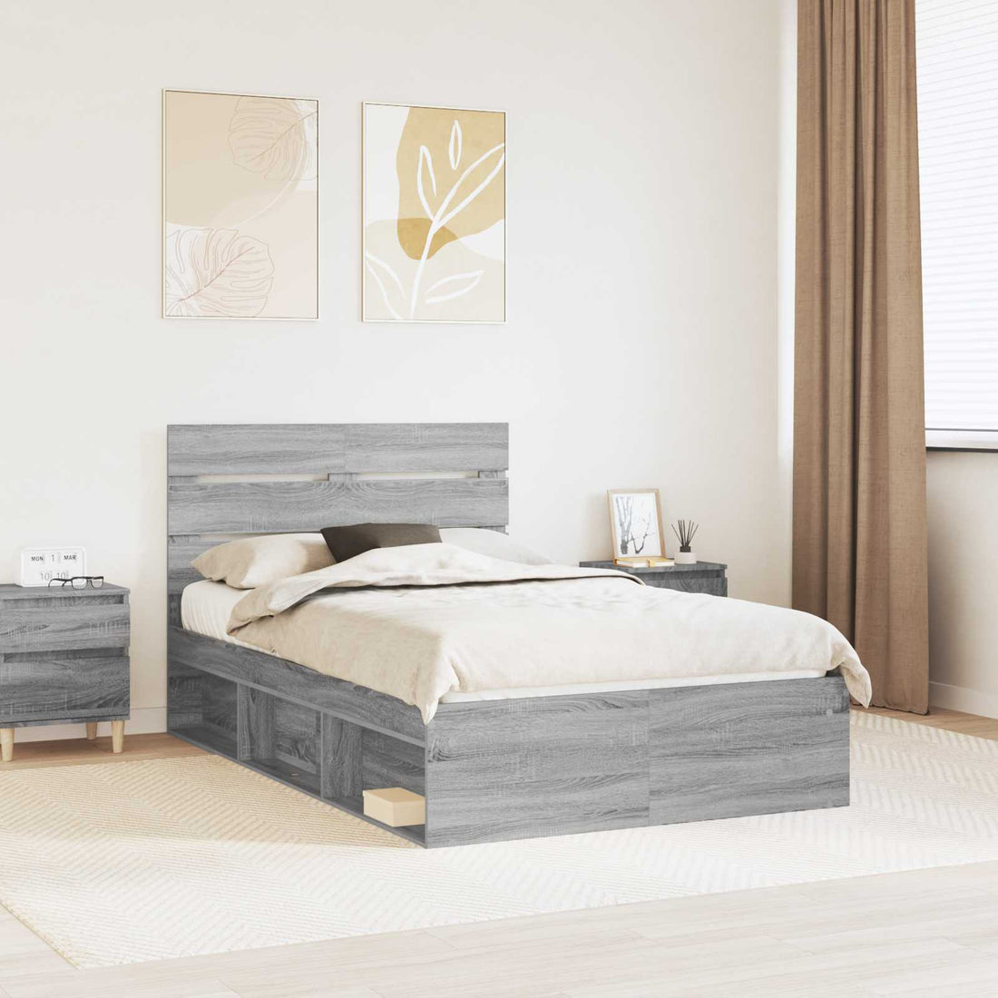 vidaXL Estructura de cama con cabecera Gris Sonoma 120 x 190 cm