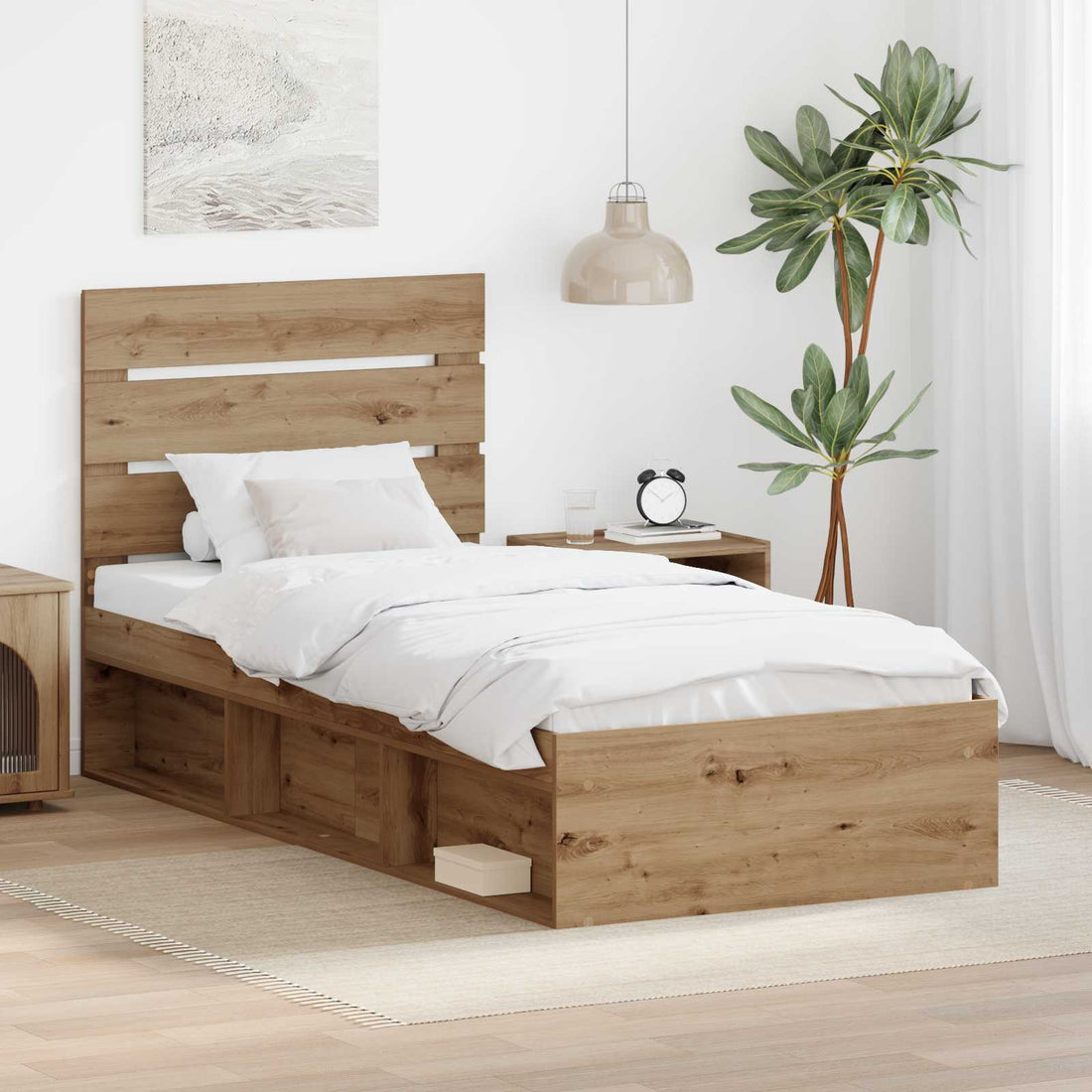 vidaXL Estructura de cama con cabecera Roble artisan 75 x 190 cm