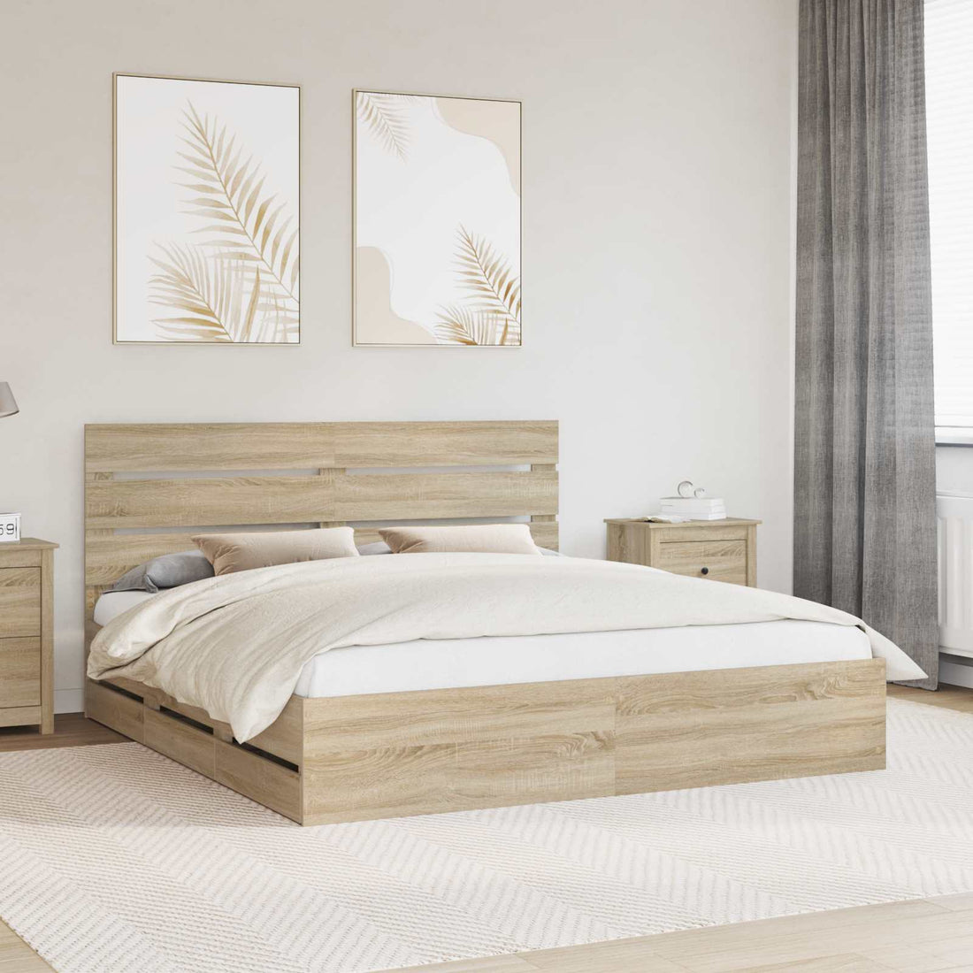 vidaXL Estructura de cama Roble Sonoma 200 x 200 cm Madera Ingenieril