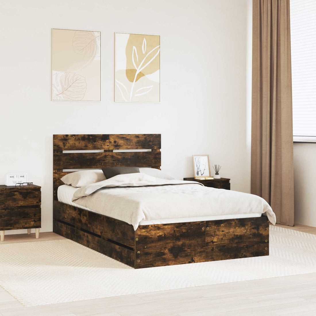 vidaXL Estructura de cama Roble ahumado 120 x 200 cm Madera Ingenieril