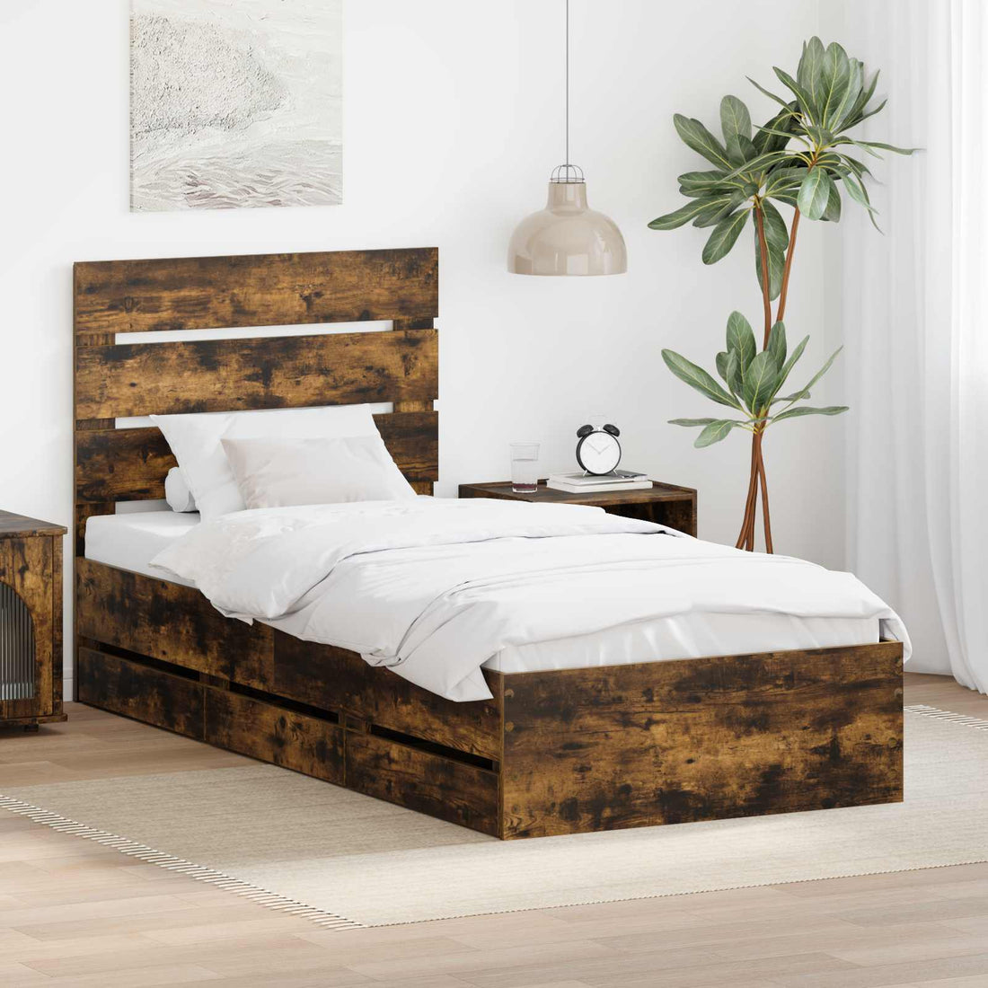 vidaXL Estructura de cama Roble ahumado 90 x 200 cm Madera Ingenieril