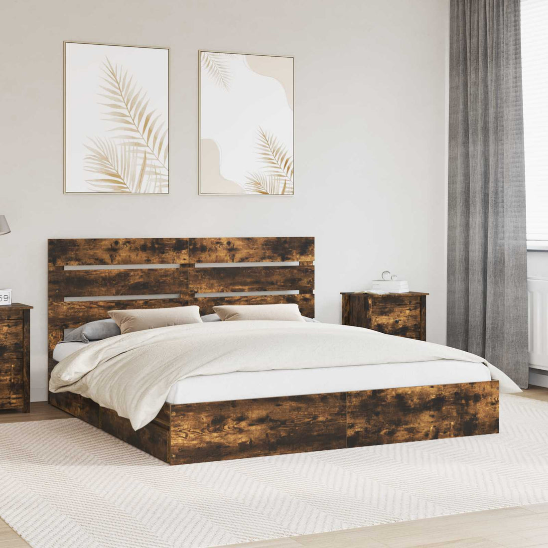 vidaXL Cama con almacenamiento con cajón Roble ahumado 180 x 200 cm