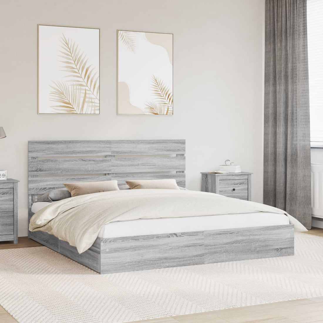 vidaXL Cama con almacenamiento con cajón Gris Sonoma 180 x 200 cm