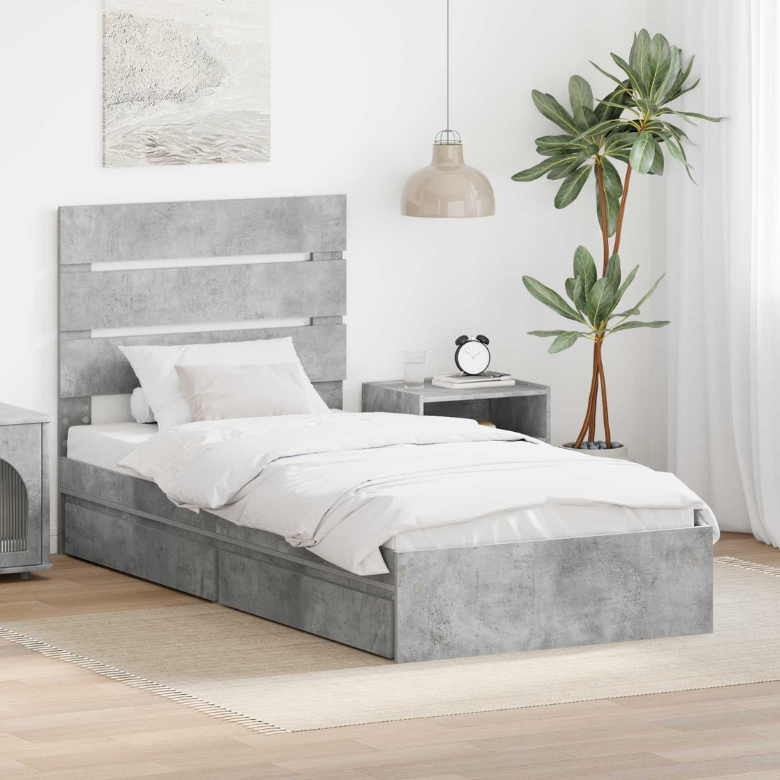 vidaXL Cama con almacenamiento con cajón Gris Concreto 90 x 190 cm