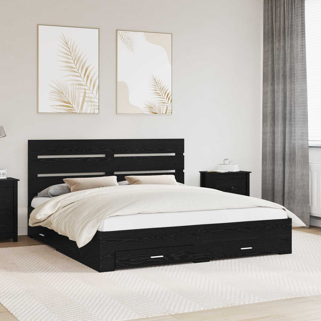 vidaXL Estructura de cama con cajón Roble Negro 180 x 200 cm