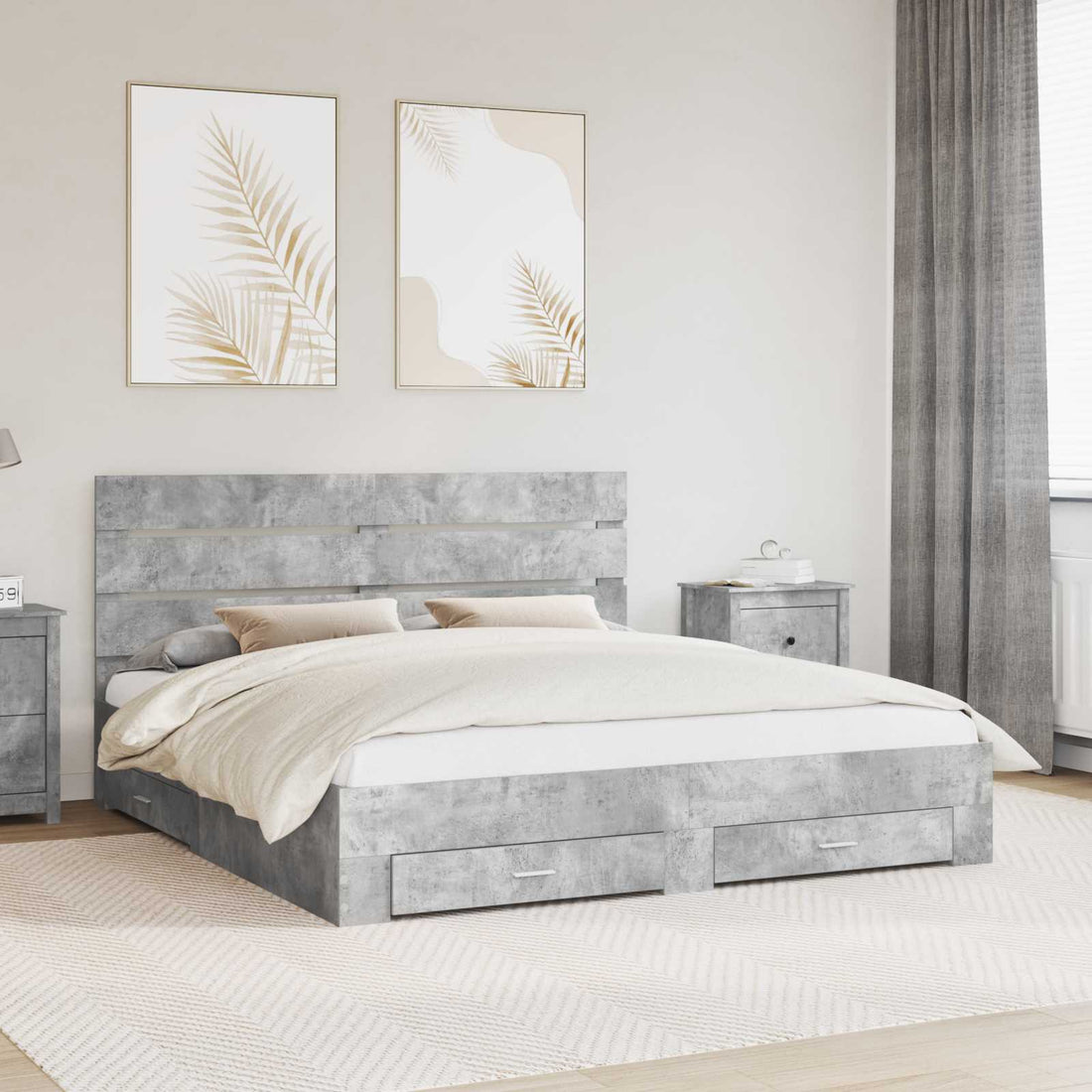 vidaXL Estructura de cama con cajón Gris Concreto 180 x 200 cm