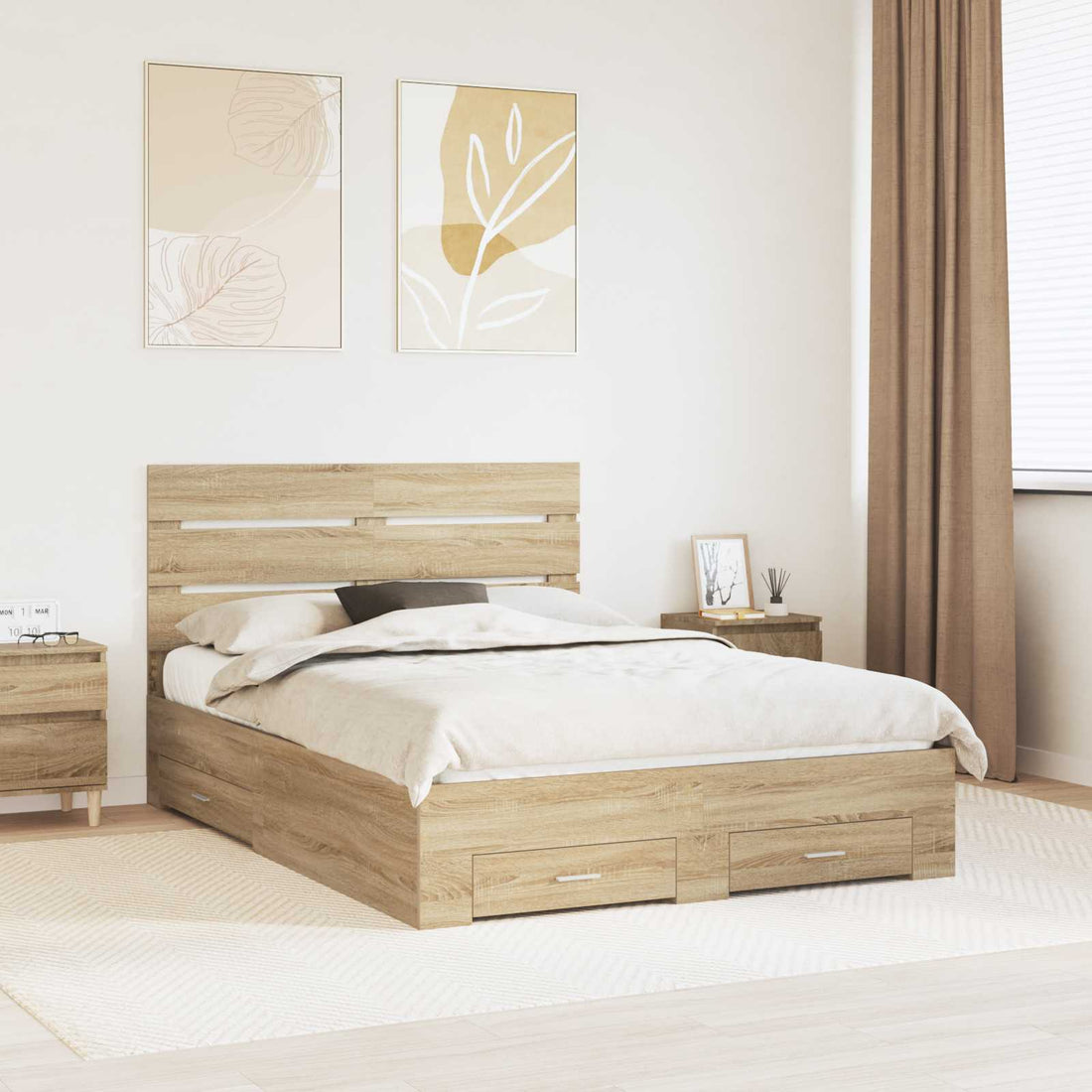 vidaXL Estructura de cama con cajón Roble Sonoma 140 x 190 cm