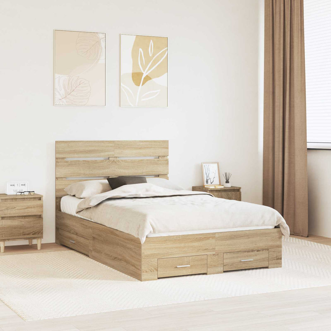 vidaXL Estructura de cama con cajón Roble Sonoma 135 x 190 cm