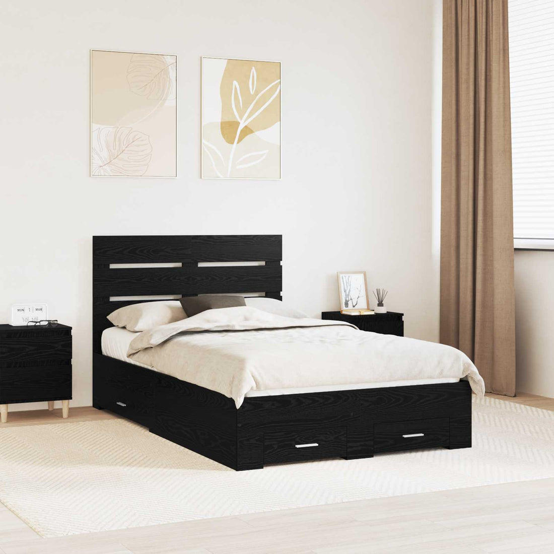vidaXL Estructura de cama con cajón Roble Negro 120 x 190 cm