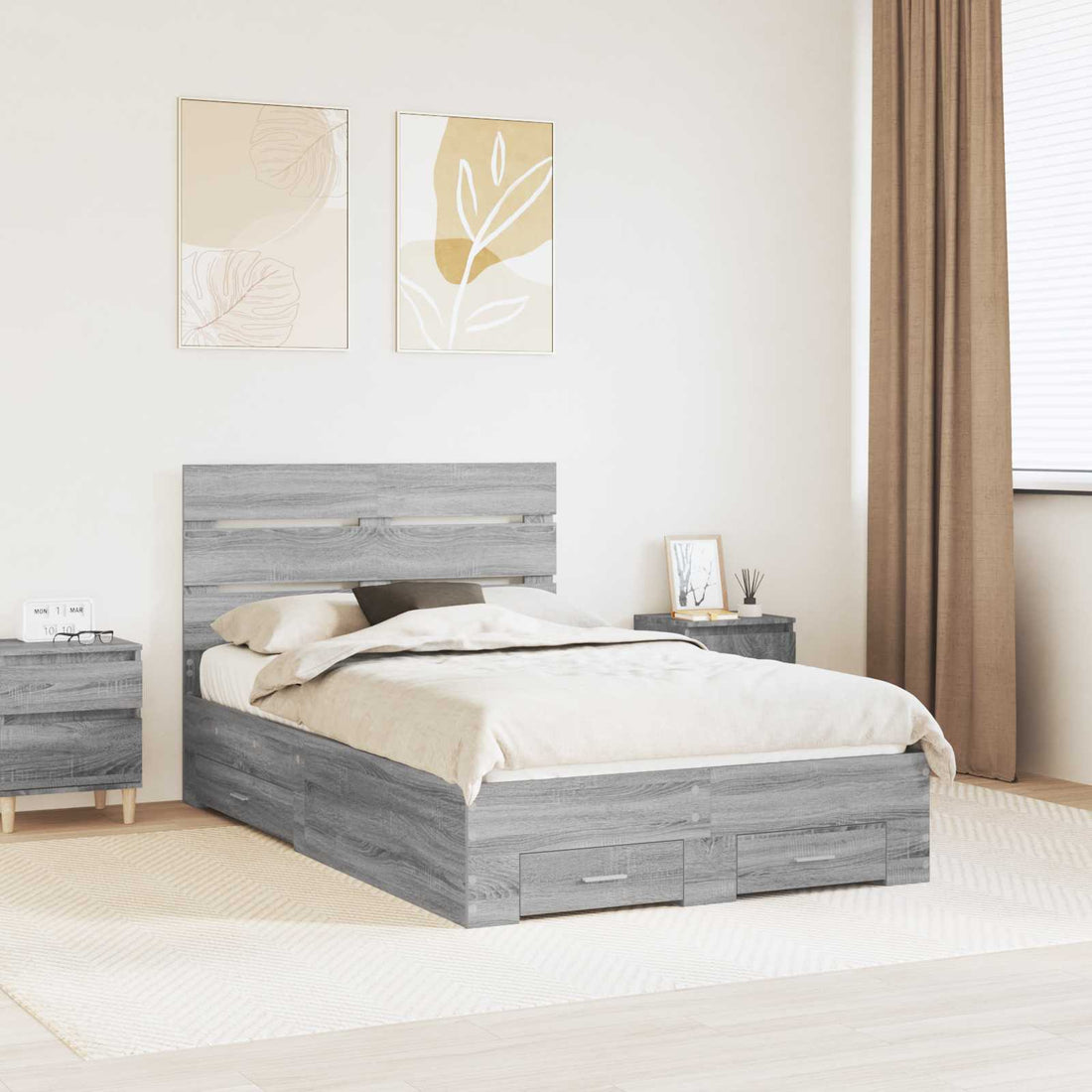 vidaXL Estructura de cama con cajón Gris Sonoma 120 x 190 cm