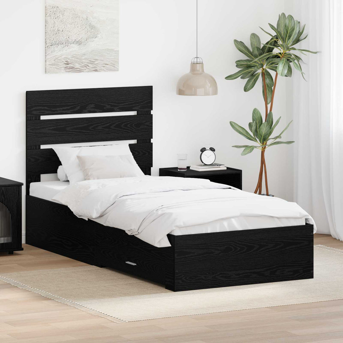 vidaXL Estructura de cama con cajón Roble Negro 100 x 200 cm