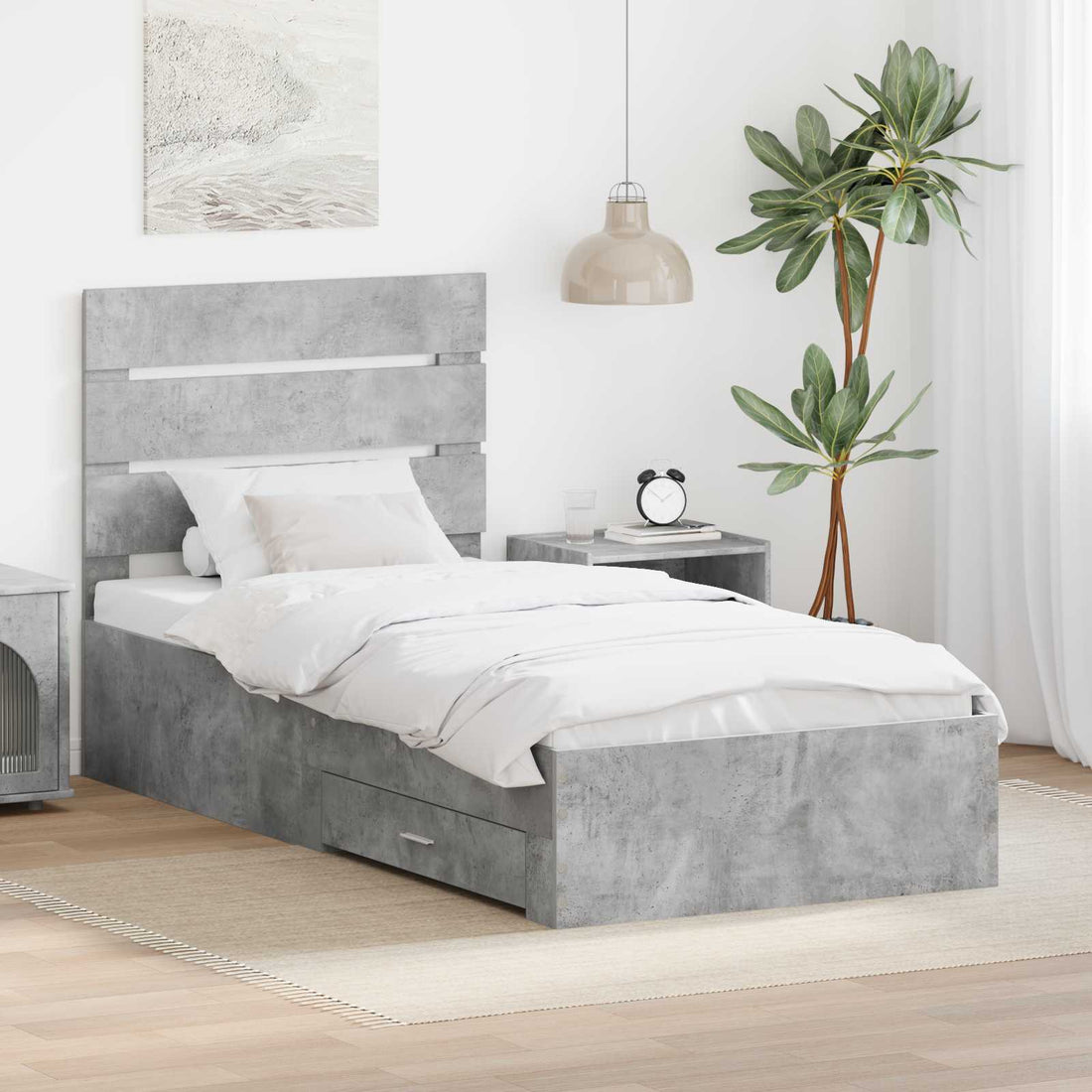 vidaXL Estructura de cama con cajón Gris Concreto 90 x 190 cm