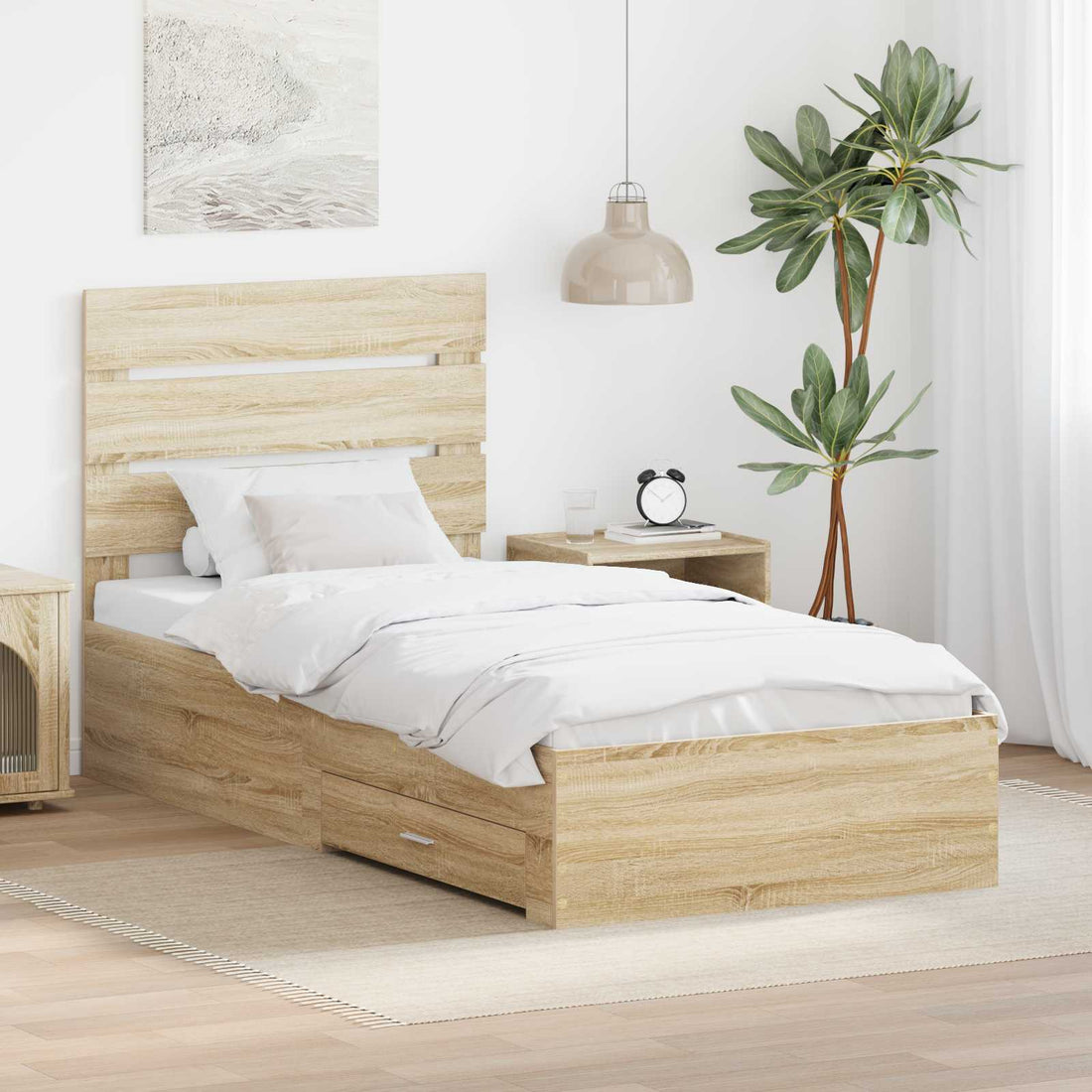 vidaXL Estructura de cama con cajón Roble Sonoma y Plata 75 x 190 cm