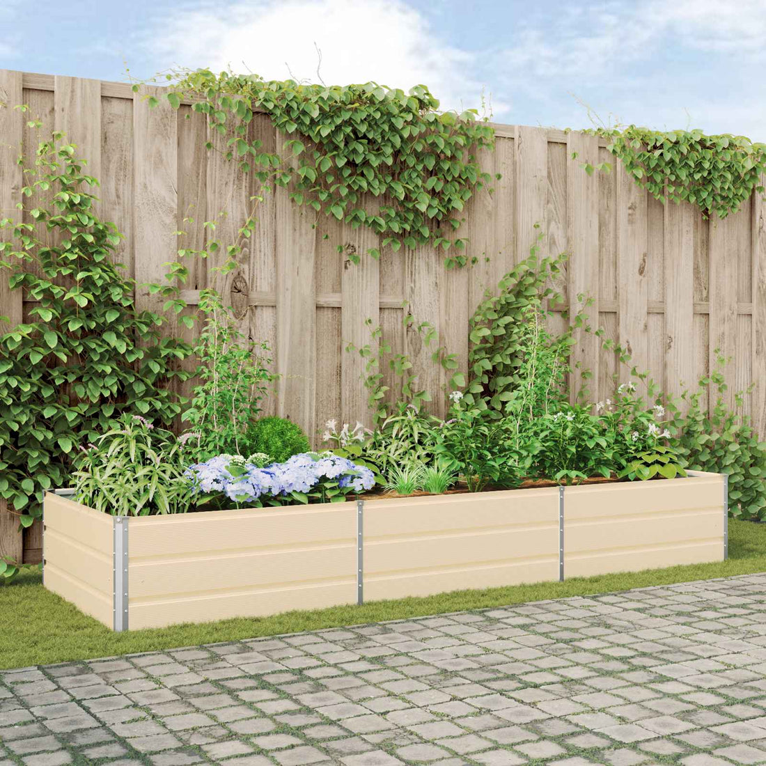 vidaXL Jardinera Marfil 290 x 100 x 45 cm Acero Galvanizado